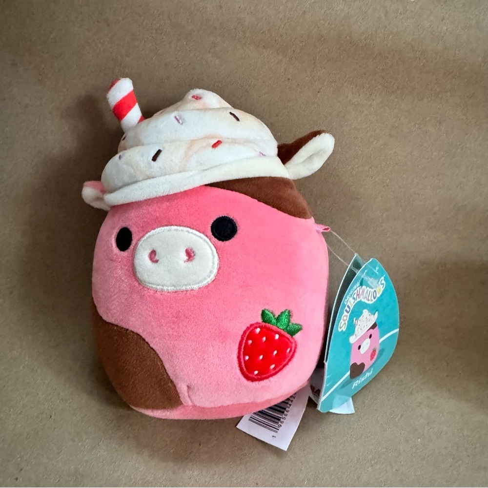 NWT Squishmallows 5” Rishi The Strawberry Milkshake Cow.